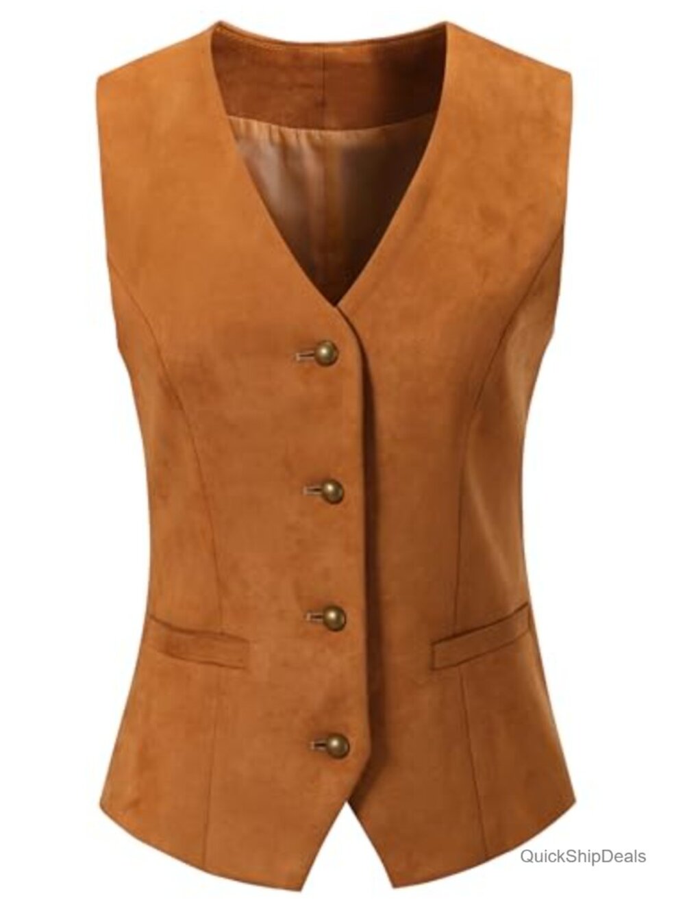 Suede Leather Khaki Suit Vest Waistcoat Plus Size 4 Button V-Neck